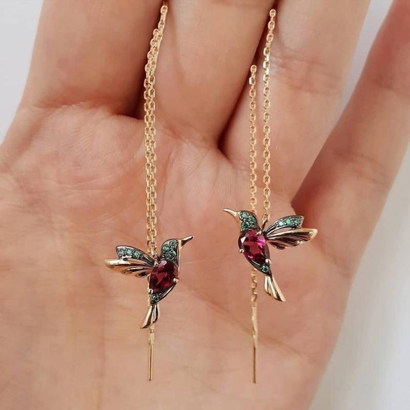 Huitan New Fashion Little Bird Drop Long Hanging Earrings for Women Elegant Lady Tassel Earring Stylish Jewelry Personality Gift