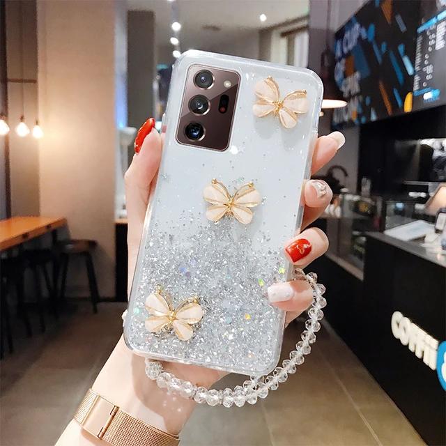 Bling Glitter Case For Samsung Galaxy A34 A54 A14 A33 A53 A23 S21 Plus S20 FE S22 S23 Ultra Strap Lanyard Silicone Cover