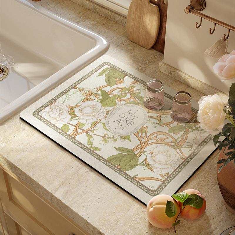 American Retro Light Luxury Kitchen Countertop Drain Pad, Diatom Mud Suction Pad, Quick-drying Washing Table, Sink, Bar Mat