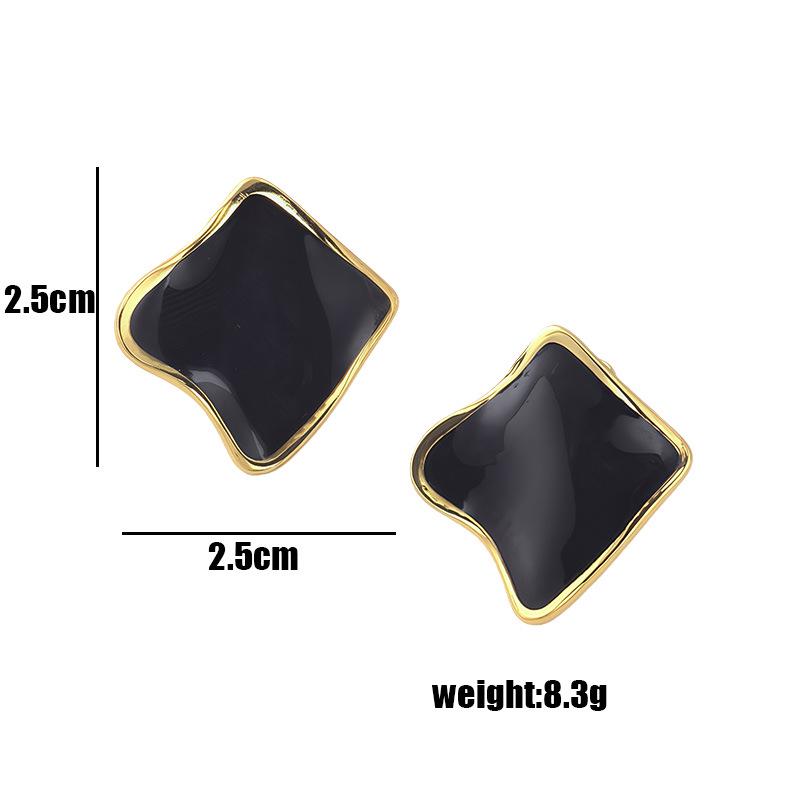 Cross Drip Oil Square Irregular Stud Earrings – Light Luxury, Unique Design, Fashionable Versatile Accessories