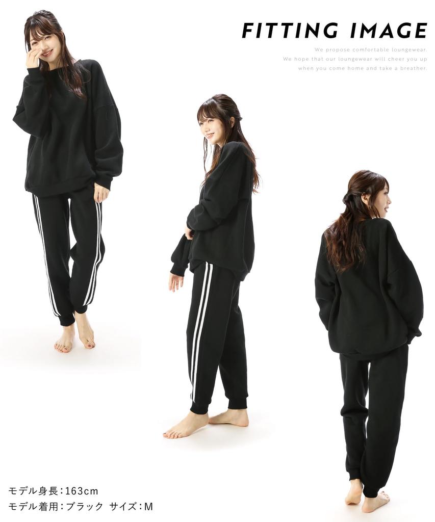 ON NISHIKI Sweatshirt Long Sleeves and Cotton Warm Loungewear for Winter and Fall Women's Fleece-Lined Set, Pants, Blend, (Black/M/77326)