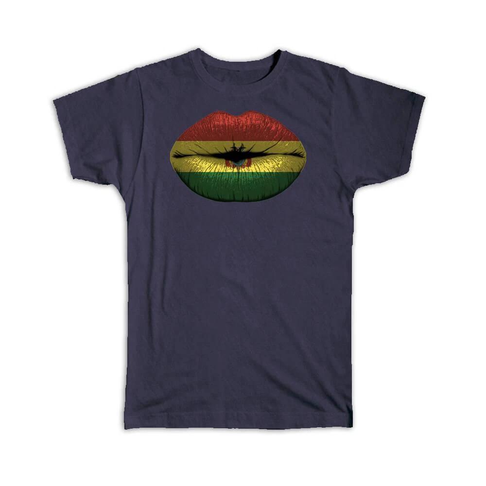Gift T-Shirt : Lips Bolivian Flag Bolivia Expat Country For Her Women Feminine L