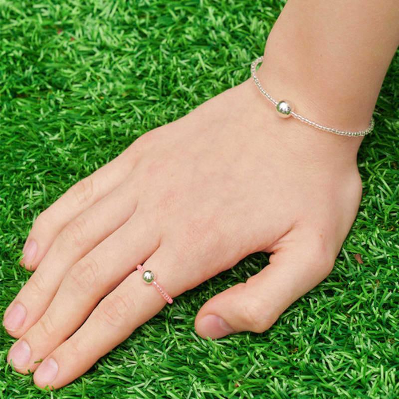 

leeENoir Silver Ball Pink Beads Ring (2set) PINK