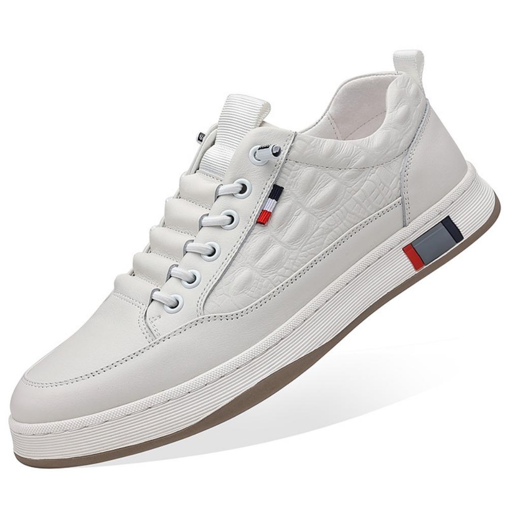 Mens Leather Casual Shoes Spring Summer Trendy Slip On Sneakers Breathable Hollow Out White Shoes