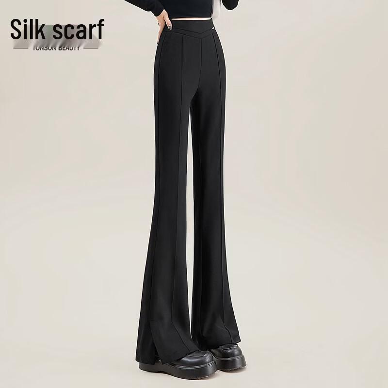 Silkbay Women s Solid Micro-Flared Casual Pants L