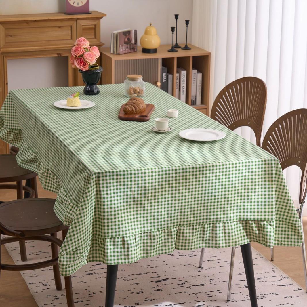 

French Retro Red Plaid Tablecloth with Ruffles Rectangle Linen-cotton Decoration Table Cover for Home Kitchen Party Dining Decor 90x90cm