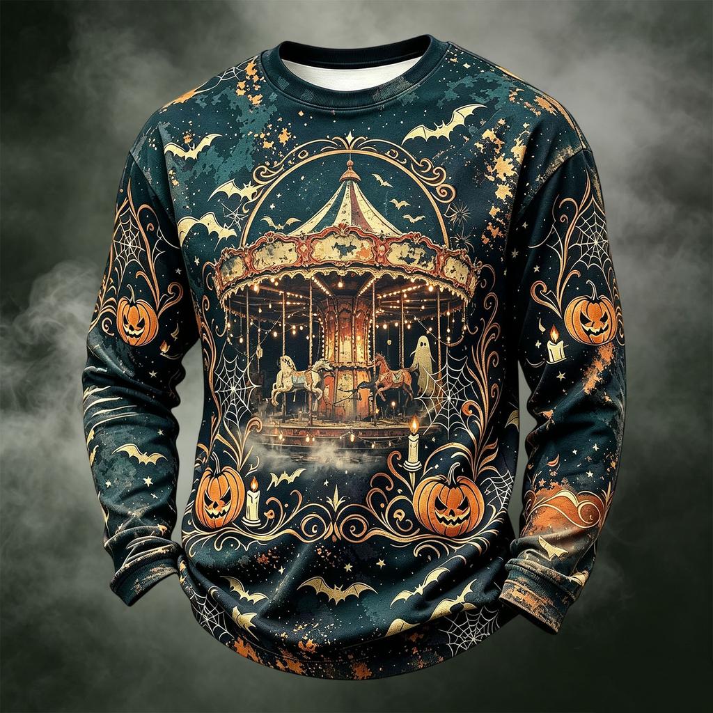 Men's Casual Long Sleeve Crewneck Halloween Print Top