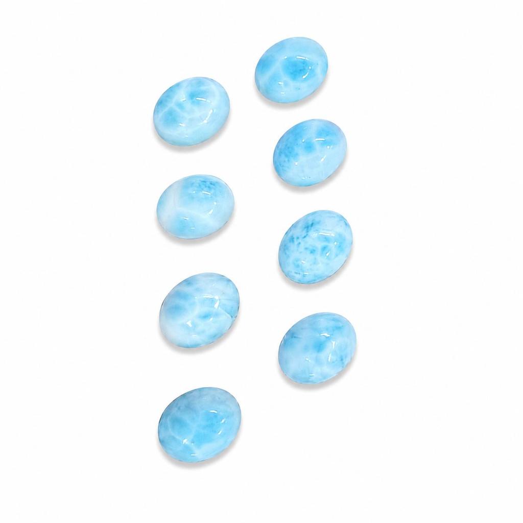 Natural Larimar Oval Cabochon Lot of 13, 7x9mm Larimar Loose Gemstones, AAA Blue Larimar Oval Cabochons for Jewelry Making