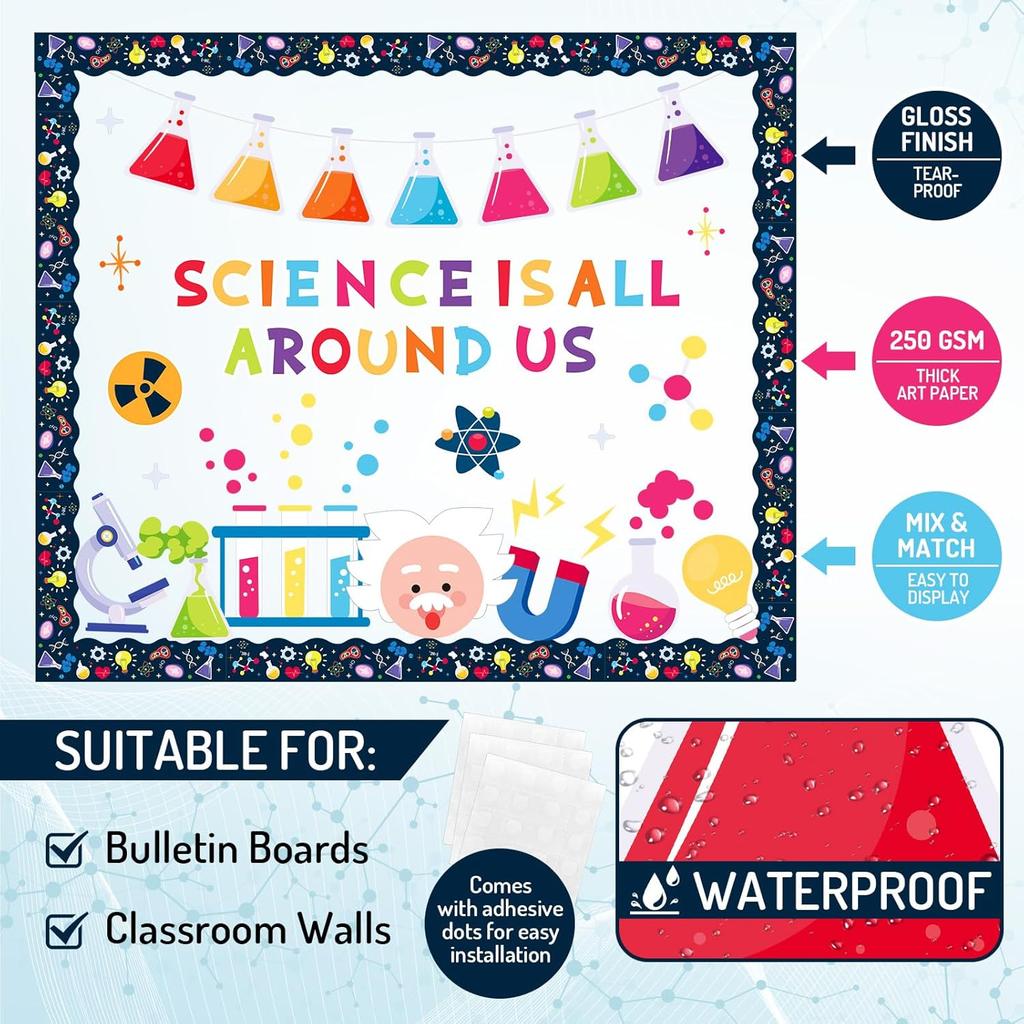 67Pcs Science Bulletin Board Decoration Science is All Around Us Classroom Decor Chemistry Lab Apparatus Paper Cutouts for Back to School Home