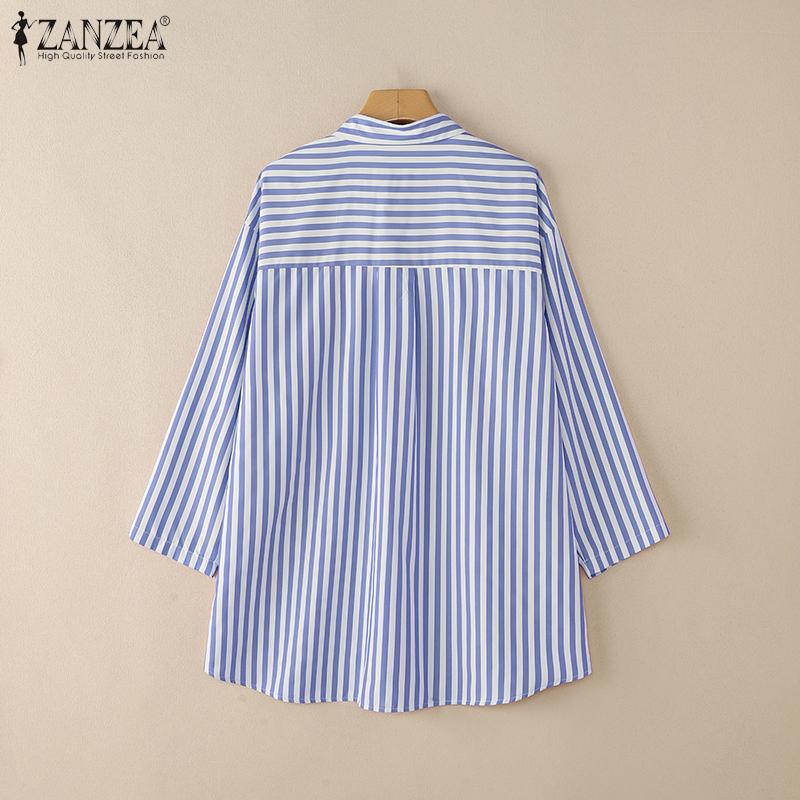 ZANZEA Women Turn Down Collar Long Sleeve Stripe Blouse