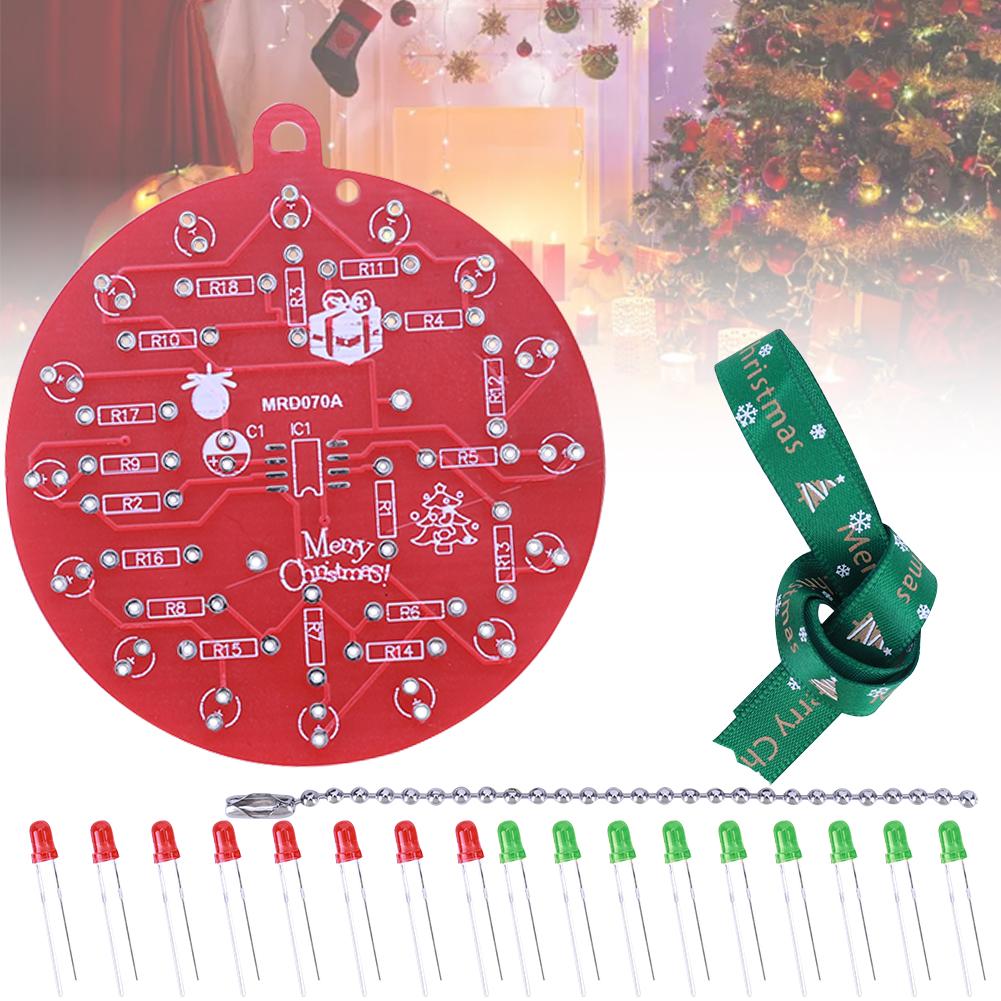 NE555 Christmas Tree Soldering Kit Red and Green LED Blinking Flashing Lights Soldering Practice Board for STEM Educational Toys