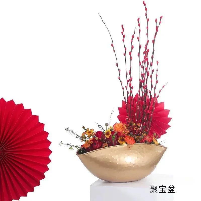 New Large Size Golden Bowl Pot Vase Jubao Pot Flower Planting Handmade Iron Flower Pot for Home Hotel Decorative Gift Metal