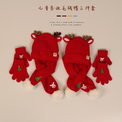 Kinderhüte, Schals, Handschuhe, dreiteiliges Set, Plüschschal, niedliches Geweih, Babywollmütze, Weihnachtsset.