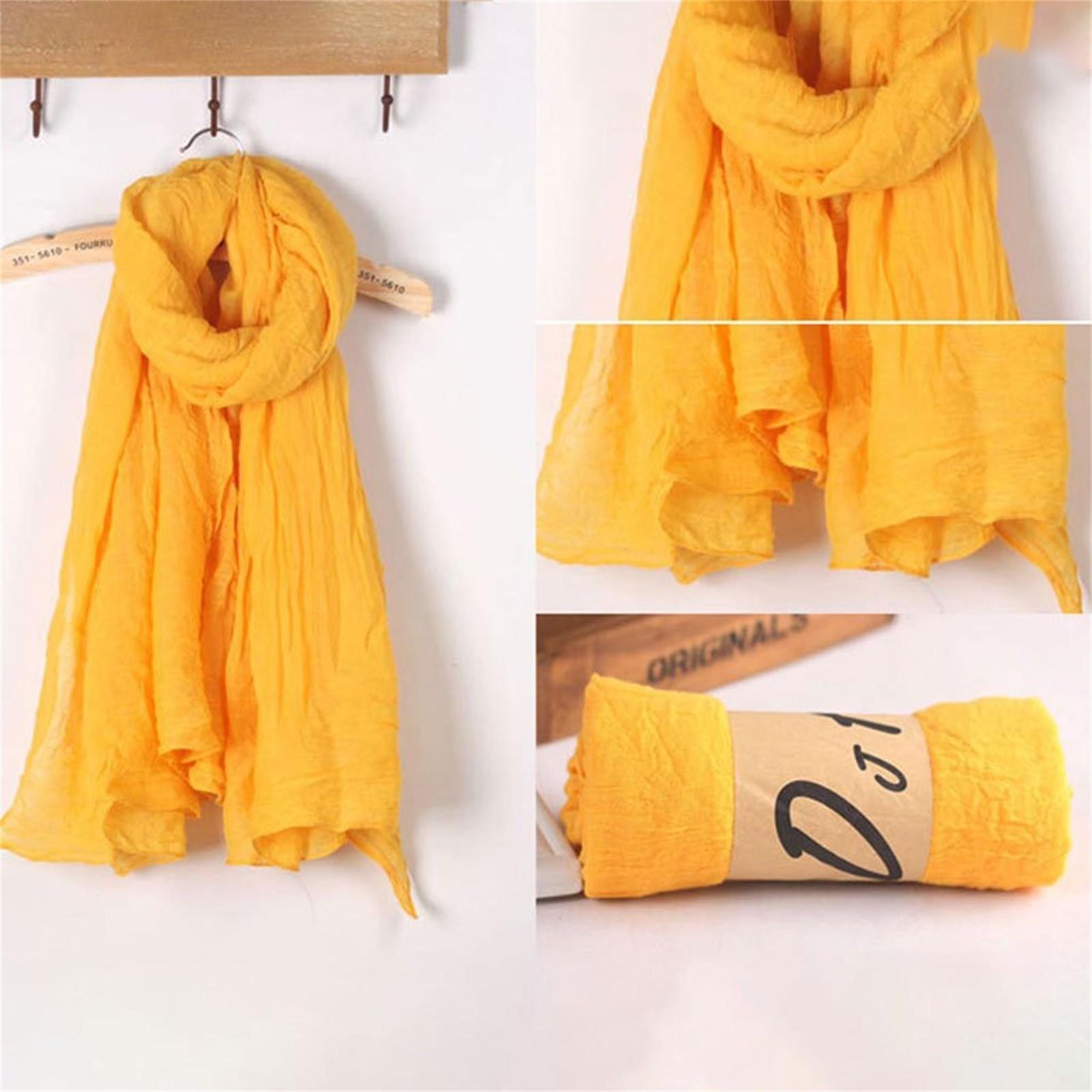 

Шарф из хлопка и льна, женский весенне-летний, новый этнический, однотонная шаль, карамельный цвет, плиссированный шарф, шелковый шарф-хиджаб