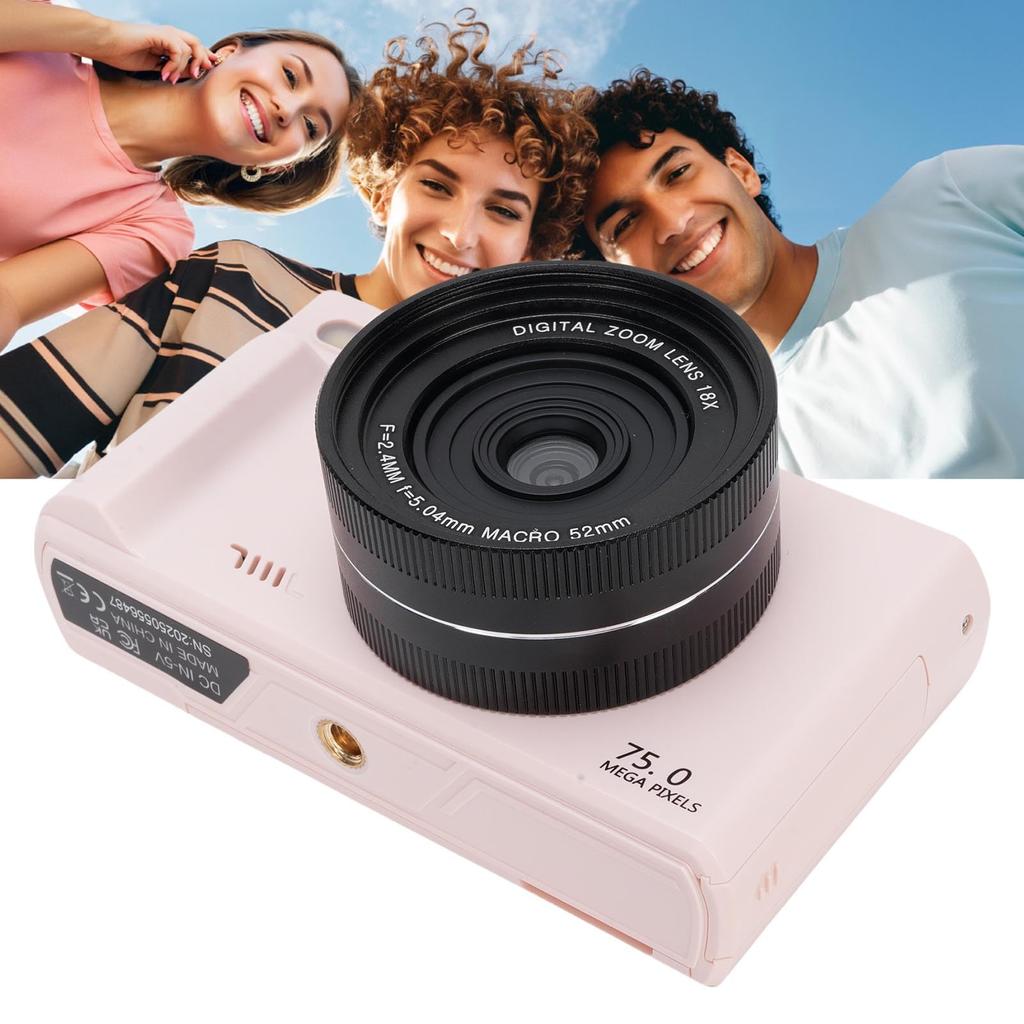 VBESTLIFE 5K Digitalkamera für Fotografie, WiFi 75MP Vlogging-Kamera mit 18x Zoom, 0,45x Weitwinkel-Makroobjektiv, 3" 180° Klappbildschirm Kompakt