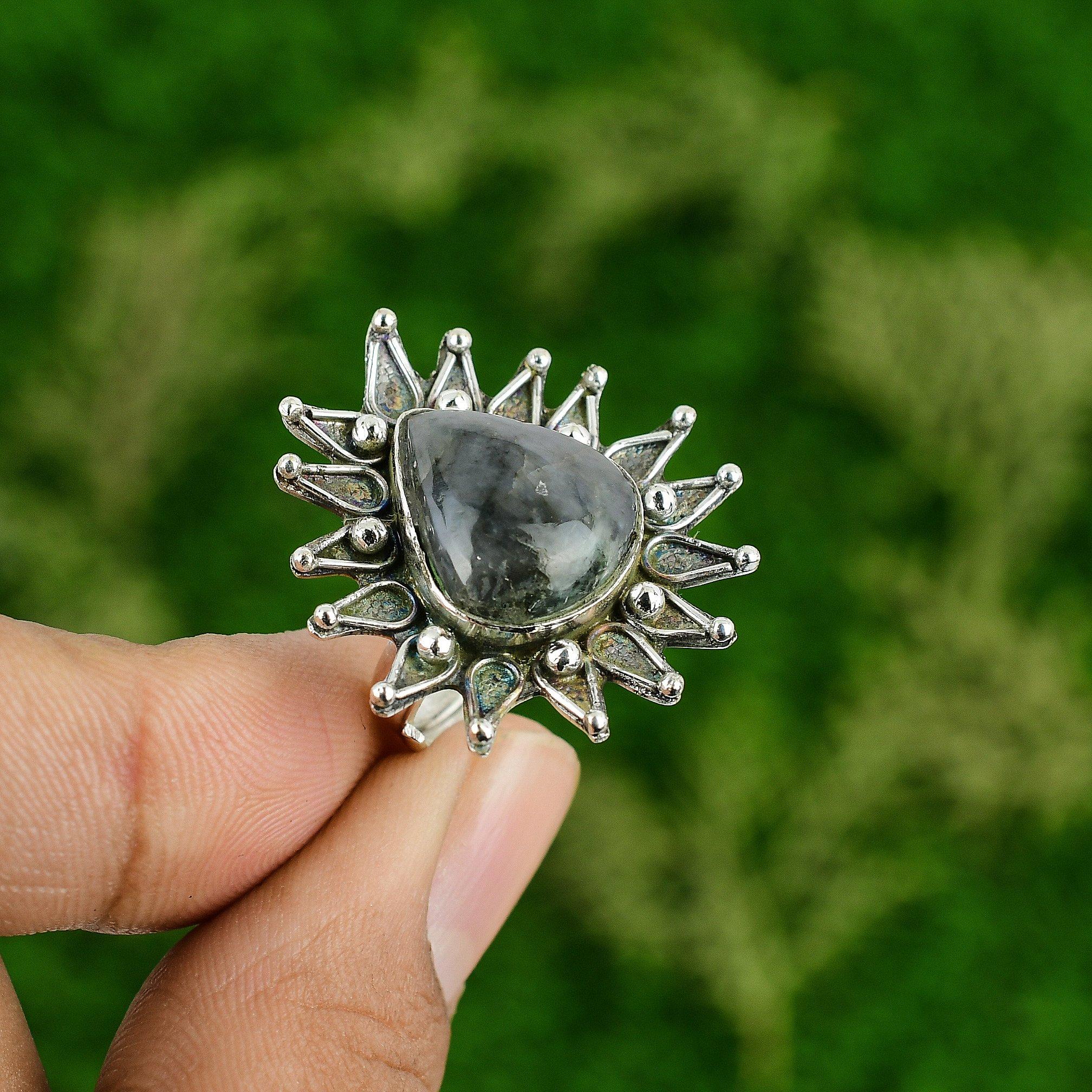 

Сделка ко Дню женщин Натуральный лабрадорит Арт-деко Штабелируемый безель Новое кольцо Серебро 925 пробы Adjustable