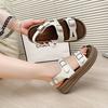 2025 Summer New Fashion Open-toed Women's Sandals One-word Buckle Strap Flat Middle Heel Empty Sandals Fairy Style Women's Shoes