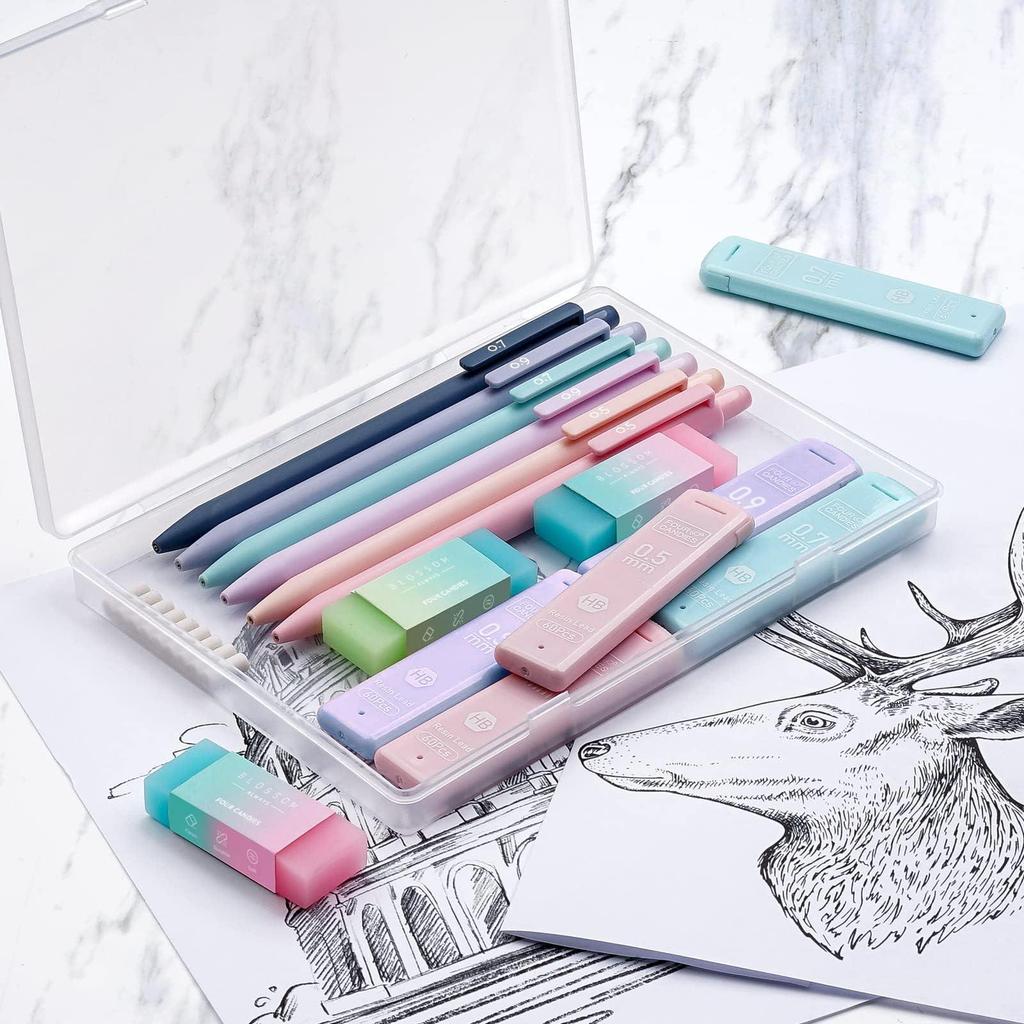 Four Candies Pastel Mechanical Pencil Set of 6, 0.5mm&0.7mm&0.9mm Mechanical Pencil, Easy to Write, Junior High School Students, 360 Mechanical