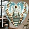Segno Decorativo Acrilico a Forma di Cuore con Angelo Religioso e Gesù 2D Piatto, Adatto per Decorazione Murale, Portico, Stanza, Villa, Accenti Casa, Corridoio, o Wo