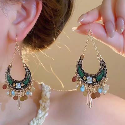 Exotic Style ~ Retro Bohemian Tibetan Earrings for Women's Light Luxury High-end Earrings Unique and Exaggerated Ear Hooks