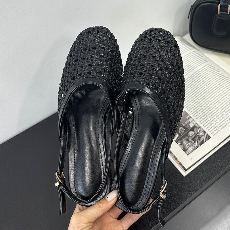 Fashion Big Size 43 Fashion Weave Women Flats With Shoes Shallow Slingback Footwear Round Toe Ladies Flats Shoes Female Sandals