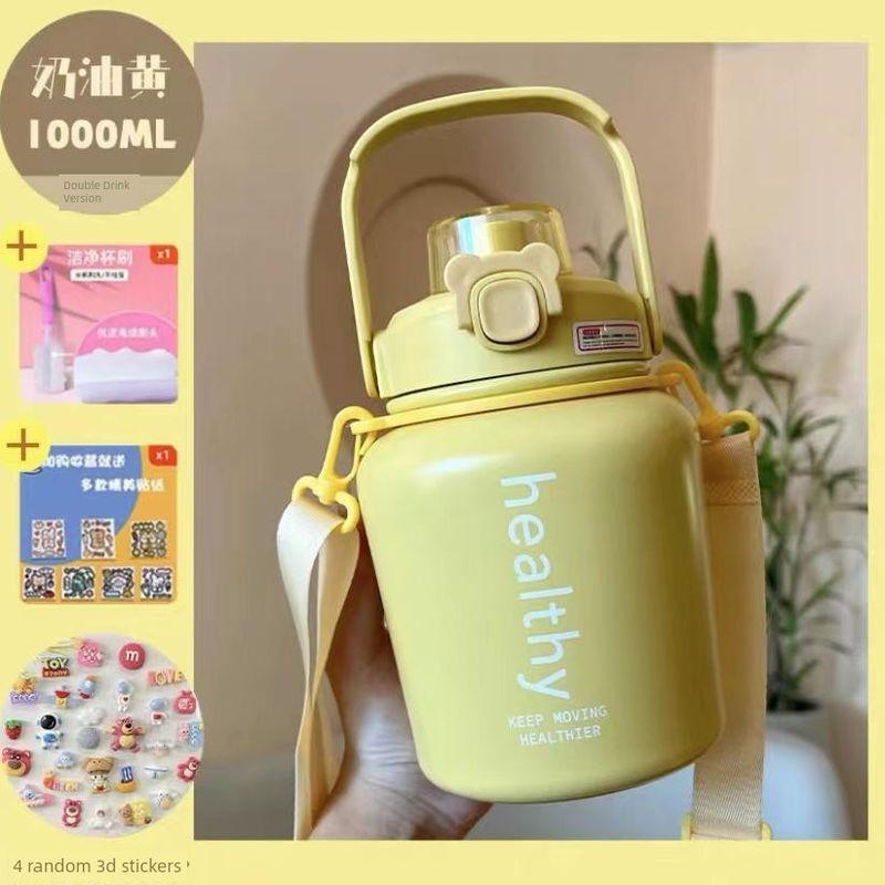 Large Capacity Thermos Cup for Girls, Stylish Water Bottle with Lid, Stainless Steel Big Belly Water Bottle for Children