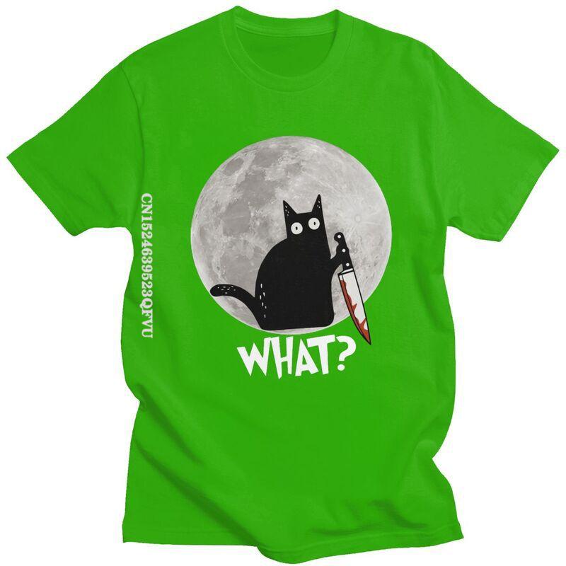 What Cat Full Moon Tshirt Unisex T Shirt Trendy Funny Halloween Black Murderous Cat With Knife TShirts Cotton Tee Free Shipping