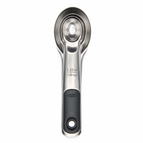 OXO Measuring Spoons, Set of 4, Magnetically Connected, One-Piece, Tablespoon to 1/4 Teaspoon, Stainless Steel