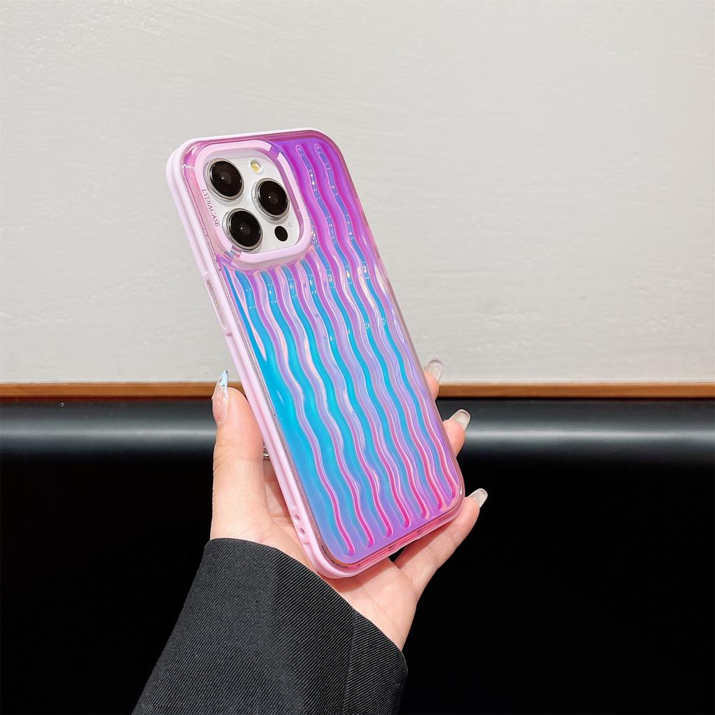 For iPhone 15 Pro Case Wavy Pattern Gradient Iridescent Design TPU + PC Phone Cover