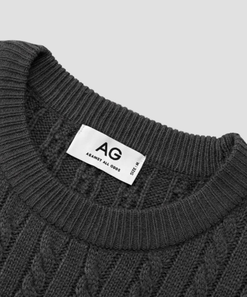 AGOD Crew Neck Oversized Cable Sweater Knit [Charcoal]