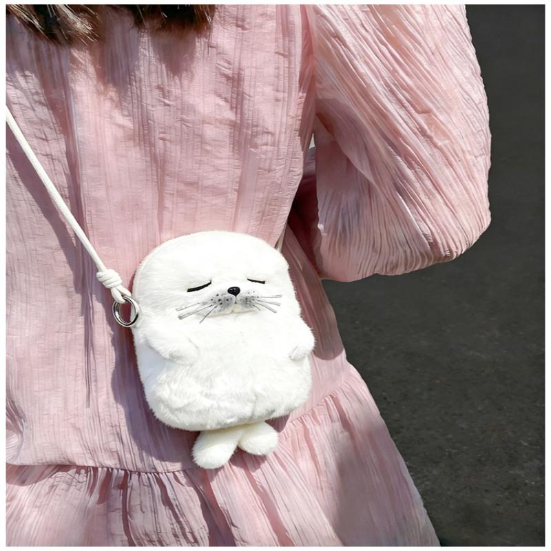 1 Borsa a Tracolla Nuova Carina Cartone Animato Foca Peluche Borsa a Spalla Ragazza Borsa a Tracolla a Catena Borsa Bambola di Peluche
