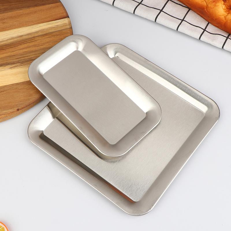 Luxury Square Rectangular Stainless Steel Serving Tray Cafe Cake Dessert Plate Storage Trays Home Kitchen Storage Table Dish