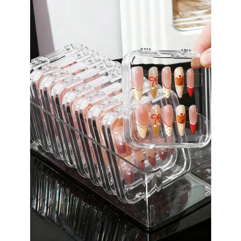 2pcs Transparent Acrylic Fake Nails Display Box, Portable Nail Sticker Showcase, Empty Manicure Box (Nails Not Included)