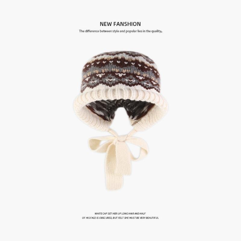 Fisherman knitted hat children autumn and winter plush retro wool hat warm ear protection big head circumference cold hat men's headgear hat