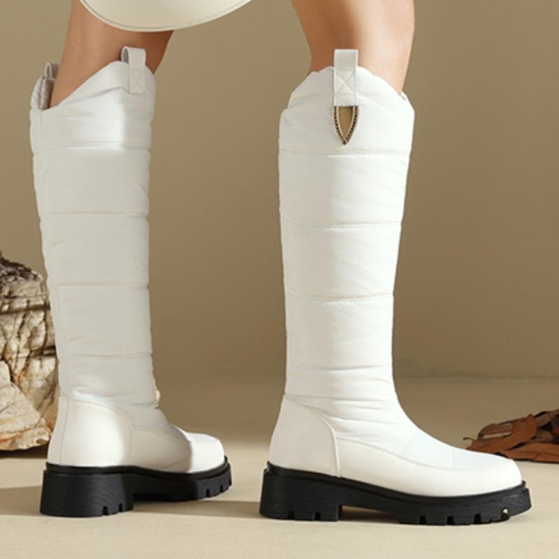 Women's Winter Knee High Snow Boots Black White Warm Fur Plush High Boot Casual Low Heel Fashion Long Rain Shoes Waterproof