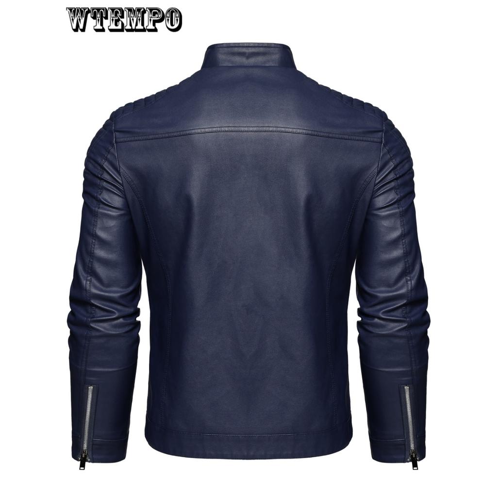 Men's Solid Zip-up PU Leather Jacket With Band Collar, Motorcycle Coat, Cool Stylish Clothing