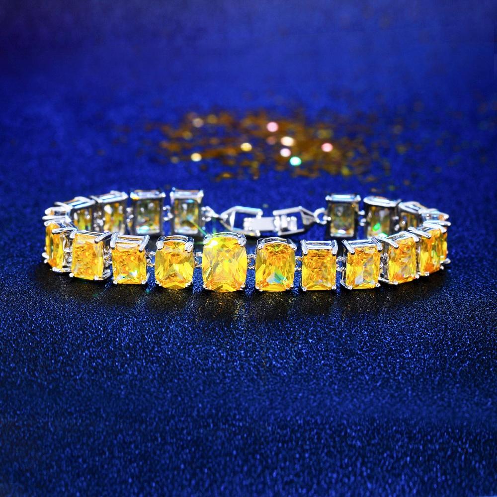 Pera Fashion Sparkling Square Zirconia Tennis Chain Link Bracelets Bangles for Women Bridal Wedding Jewelry Hand Accessory B144