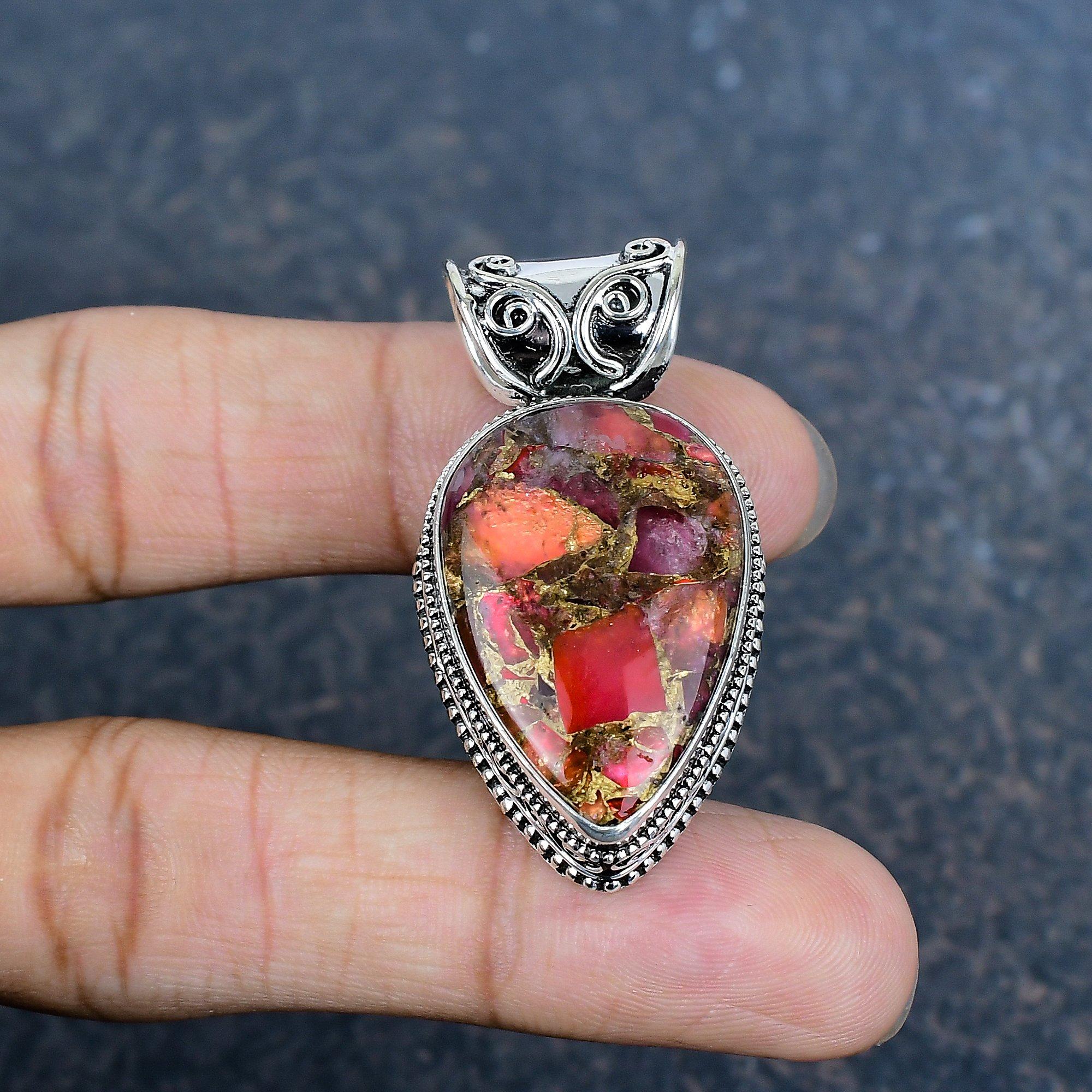 

Copper Spiny Oyster Handmade Gemstone Pendant, 925 Solid Sterling Silver Pendant Beautiful Jewelry, For Engagement Gift 1.77 Inches