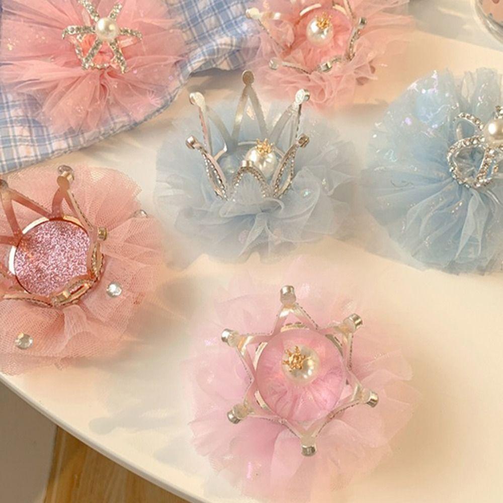 Sweet Adorable Zinc Zinc Alloy Crown Tiara Gauze Rhinestone Girl Hairpin Hair Accessory Hair Clip Headwear