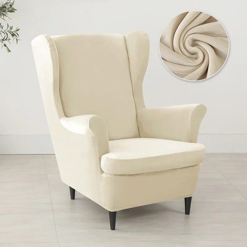 Nordic Solid Color Wing Chair Cover Velvet Stretch Armchair Covers Removable Relax Sofa Slipcovers with Seat Cushion Slipcover