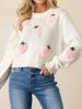Elegant 3D Strawberry Pattern Women's Pullover Sweater - Long Sleeve Knitwear
