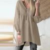 Podzimní jednobarevná košile z bavlny a lnu pro volný čas Dámská košile s výstřihem do V, skládaná lucerna s rukávem Halenka větší velikosti Dámské topy Móda Elegantní Vintage dámské košile 24688