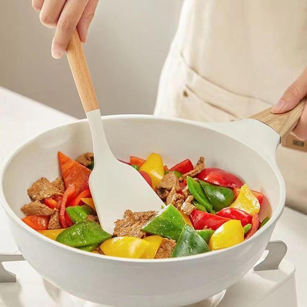 Non-Stick Silicone Cooking Utensils Set, 3 Pcs With Wooden Handle, Silicone Kitchen Gadgets