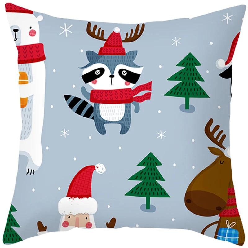 Cartoon Elk Forest Animal Christmas Tree Christmas Tree Decoration Pillow Set Bedroom Sofa Restaurant Office Pillow Sleeve