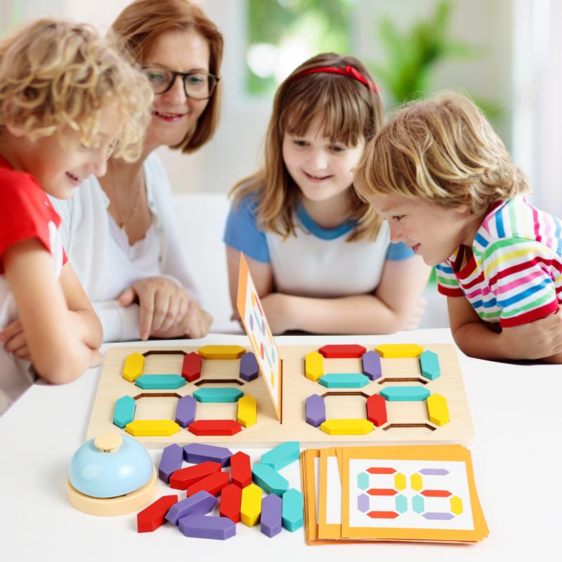 Wooden Number Battle Building Blocks Game - Children's Math Learning Toy for Number Matching and Color Sorting Interactive Play