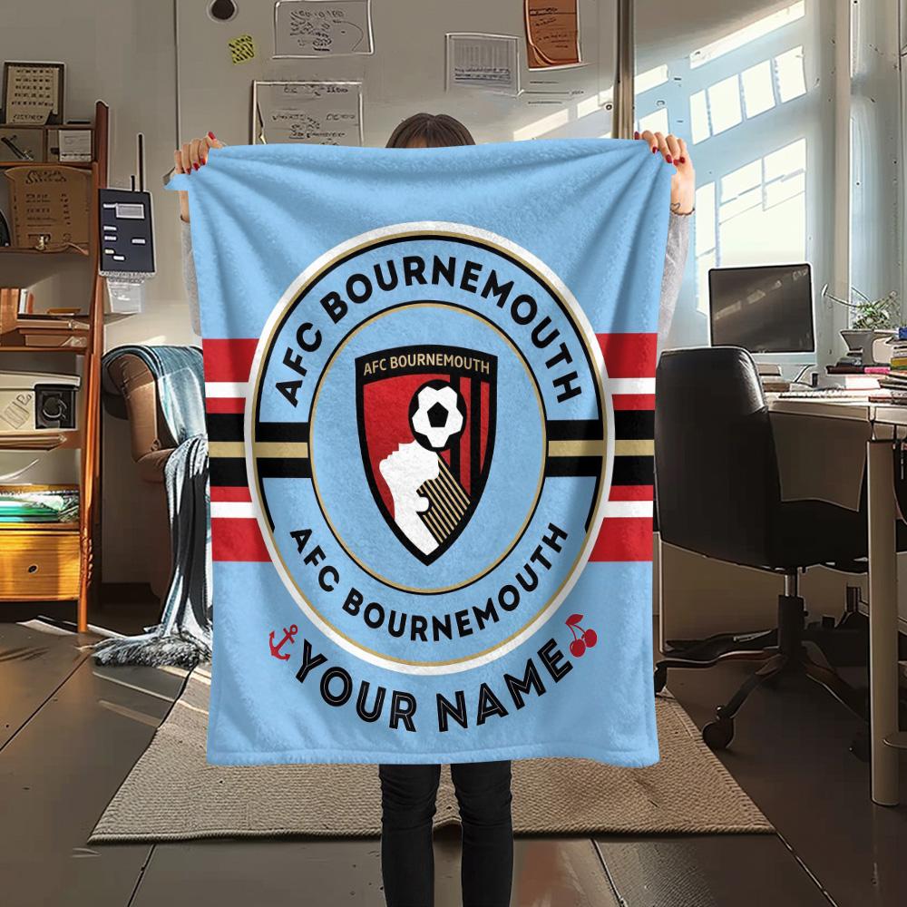 Custom Name AFC Bournemouth Flannel Blanket, High quality Comfortable for All Seasons, Home Decor, Warmth and Comfort