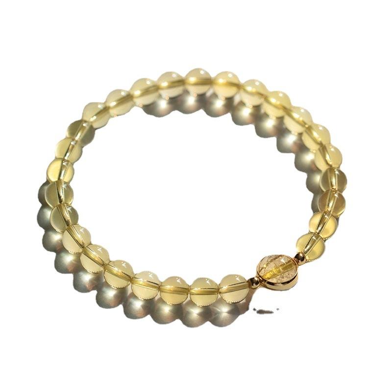 Natural Yellow Crystal Bracelet for Women with Pixiu and Titanium Crystal, Golden Rutilated Crystal Bracelet, a Summer Gift for a Girlfriend Ethnic