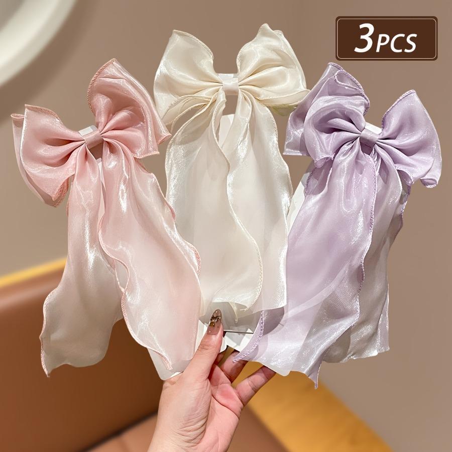 3pcs Set of Women's Fashionable Bow Hair Clips, High-End Hairpins with Mesh Ribbon and Spring Clasps, Hair Accessories