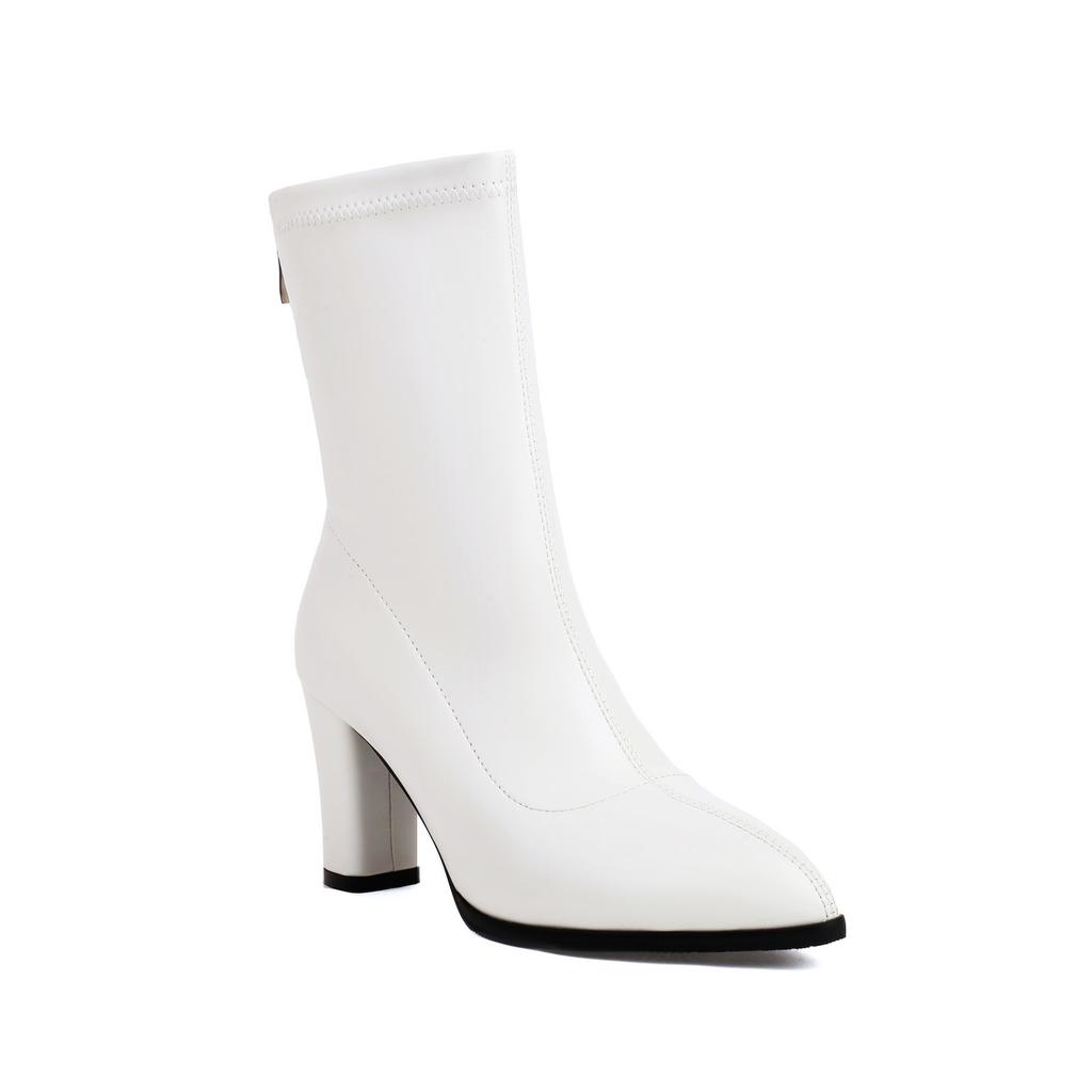 34-48 Skinny Boots Autumn and Winter Short Boots Elastic Legs Long Temperament Pointed French Heightening Thick Heel Elegant