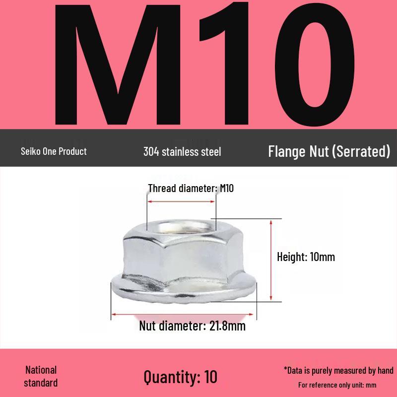 304 Stainless Steel Anti-Slip Hex Flange Nut with Washer & Locking Teeth